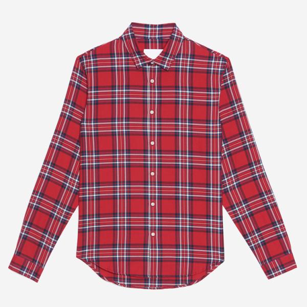 Polyester / Cotton Mens Fashion Casual Shirts , Red Plaid Long Sleeve Shirt