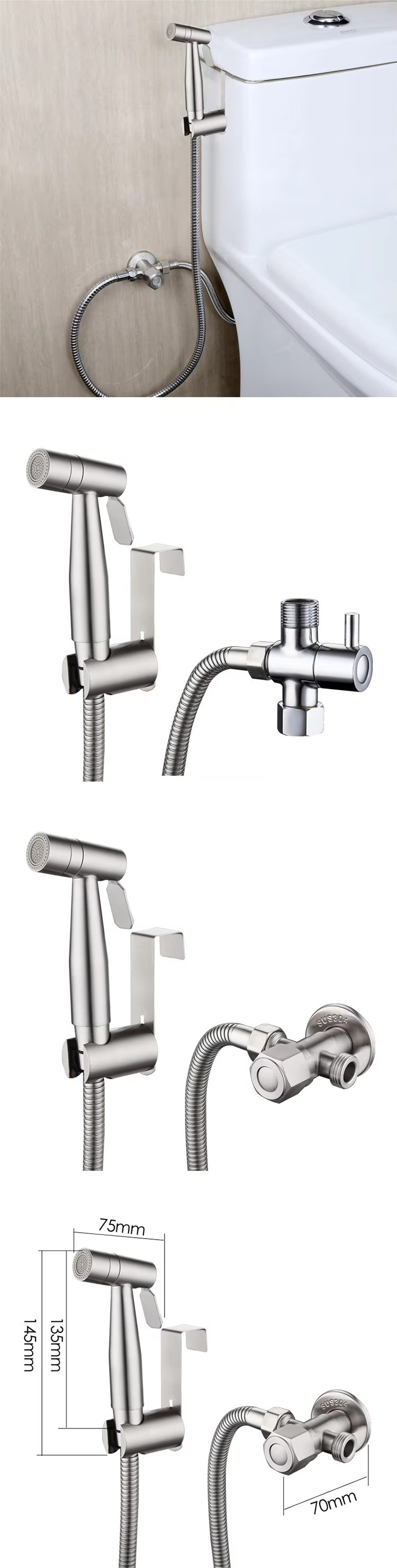 Portable dual-function handheld bidet sprayer set for bathroom and toilet use