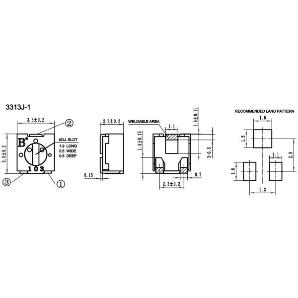 3313 Серия 0,125w от 50омм до 2омм 4мм SMD поверхностная установка Cermet Trimmer Potentiometer