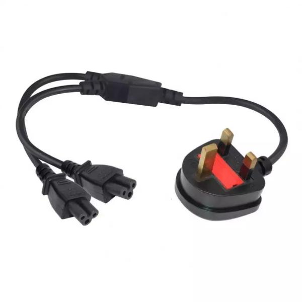 C5 UK 3 Pin Power Cord ,  2 In 1 Y Type Electronic Power Cable