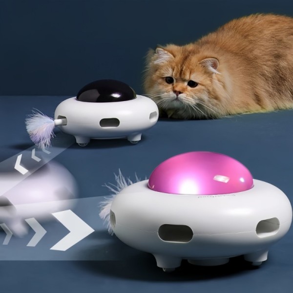 Automatic Cat Teasing Toy Gravity UFO Intelligent Self Hi Feather Cat Teasing Stick