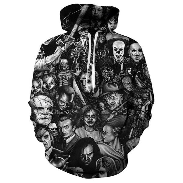 2023 Autumn/Winter Men's Hooded Hoodie with 3D Halloween Print in Polyester/Cotton Blend