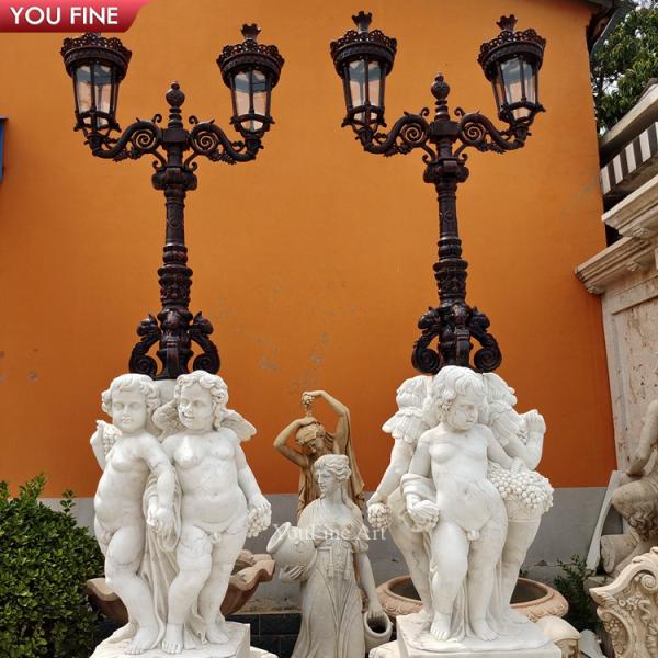 Garden Natural Stone Lady Sculpture With Lamp Marble Statue
