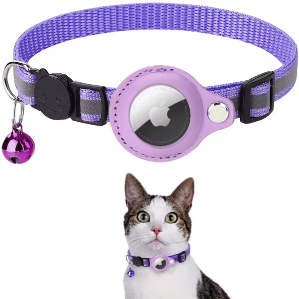 Solid Pattern Pet Collar Reflective Anti Loss Airtag Cat Collar PU Polyester Iron