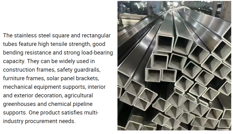 304 Stainless Steel Square Tube 600 Grit Polished with 10x10mm-200x200mm Size Range and 0.8mm-8mm Wall Thickness