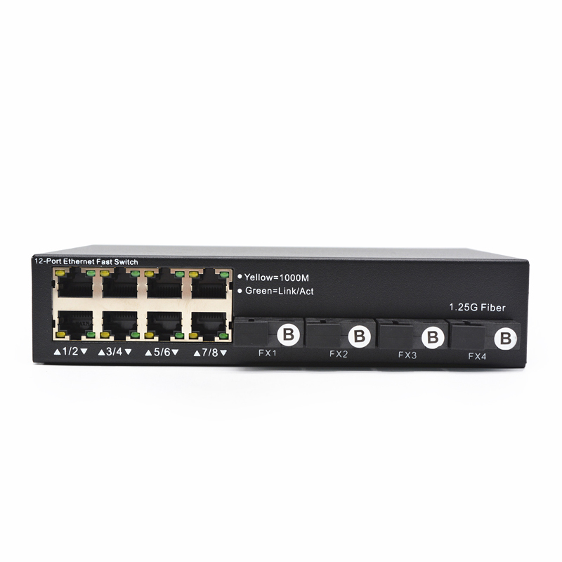 TiNCAM 8-Port 10/100/1000Mbps PoE Switch with 4 Gigabit Uplink Ports SC Fiber Port Single Mode Single Fiber 20KM 1310nm 1550nm IEEE 802.3af/at External power supply 120W  TBC-PSF5112E-4S20AB