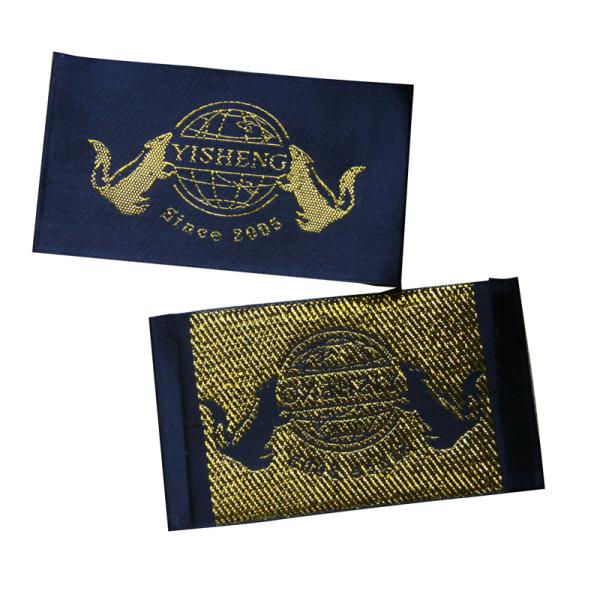 Black Satin Clothing Woven Labels WashableShining Gold Yarn LOGO Smooth Edge