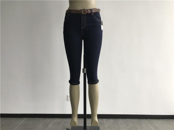 Medium Rise Ladies Denim Jeans Pristine Wash Stretch Denim Pedal Jeans With Belt TW79355