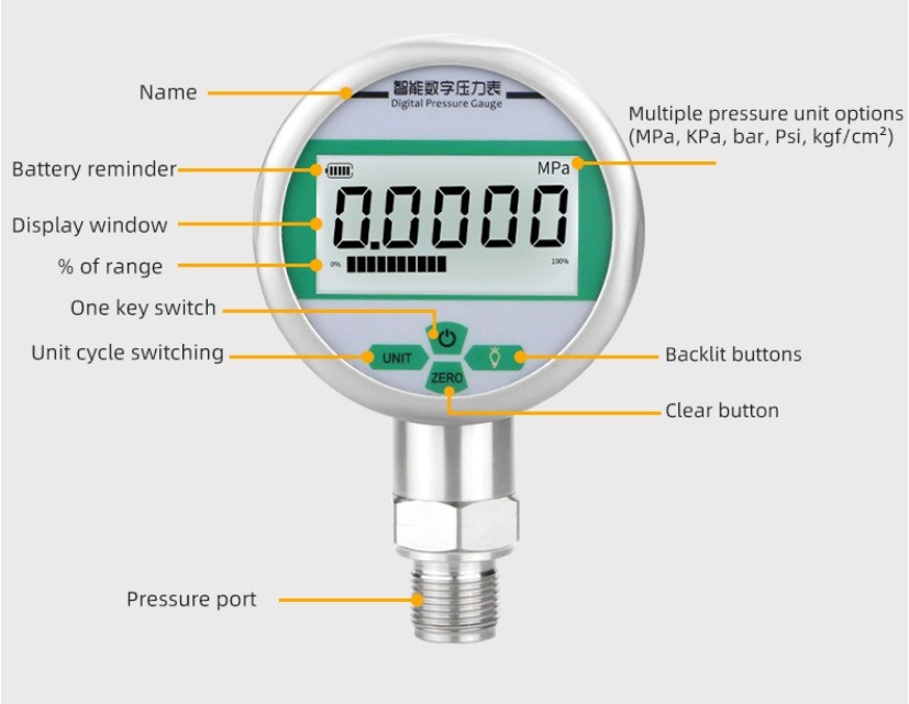 BSP Thread 80mm Digital Hydraulic Instrument Pressure Gauge for Measuring Low Pressure