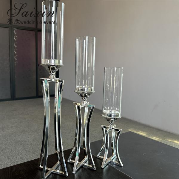 Central de la boda Candlestick Decoración de la mesa Metal de plata portavelas de la boda