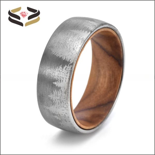 Anillo de madera de bosque para hombre, personalizado, con forro de madera de 8 mm, certificado de tasación de terceros