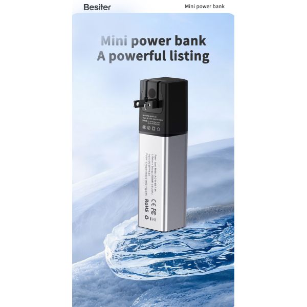 Aluminium Alloy AC Plug Power Bank Charging Lithium Polymer Battery Type 5000mAh
