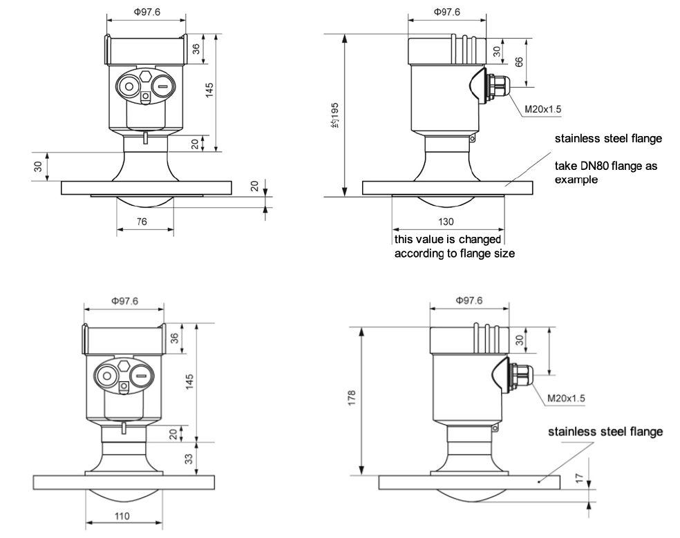 KLD800 зона неслышимости размера антенны датчика уровня PTFE радиолокатора серии 80G небольшая