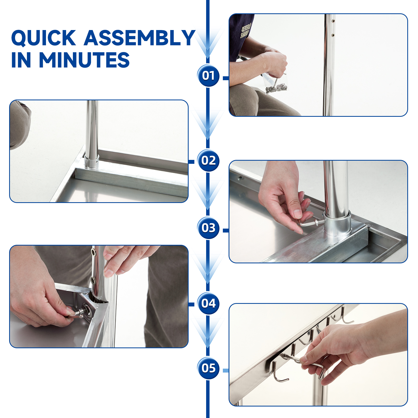 Double-layer Stainless Steel Workbench with Corrosion Resistance and 300 kg/㎡ Load Capacity