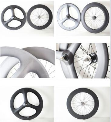 New 700c 3k/UD  glossy front tri-spokes&88rear carbon clincher wheelsets for track bike