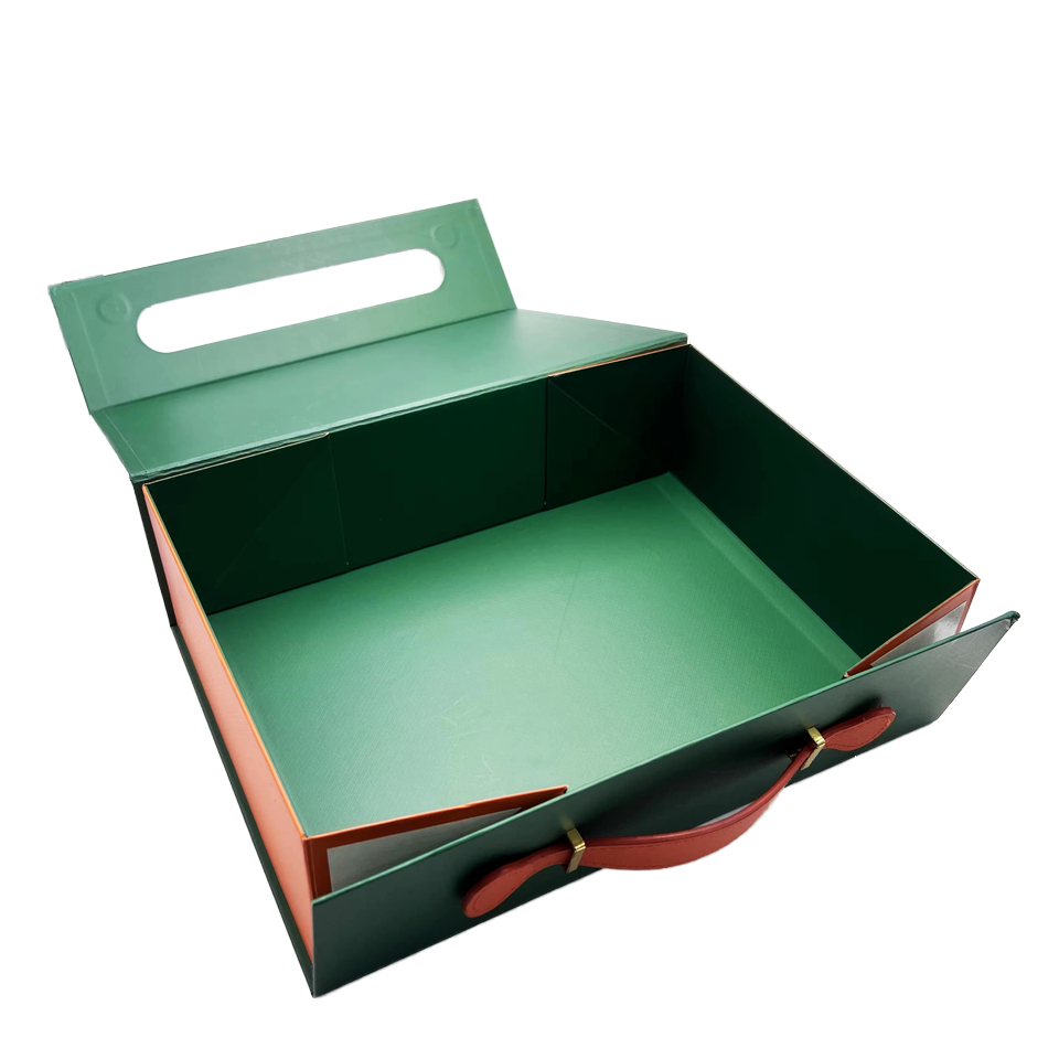 Customized Hard Magnetic Luxury Gift Packaging Box for Gift Boxes with Color Printed PU Handle