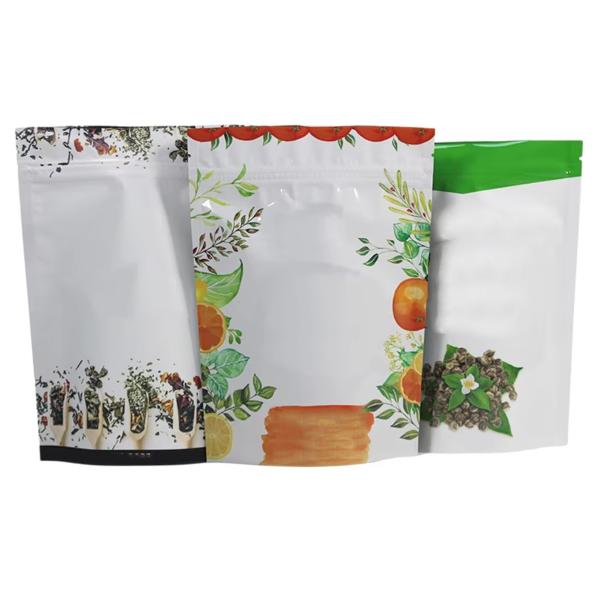 Bolsas de té de pie personalizadas con sellado superior con cremallera de ventana