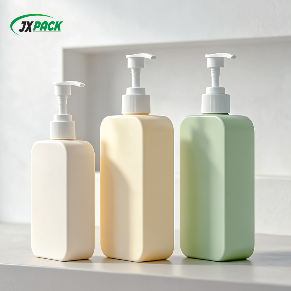 Shampoo Conditioner Bottles with Pump — Refillable HDPE Square Bottles by JXPACK