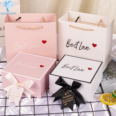 Luxury Wine Cosmetics Glossy Varnish Pink Magnetic Gift Box With Ribbon
