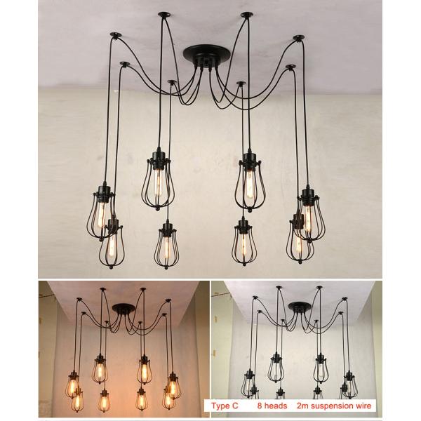 Retro Loft Industrial Chandelier Adjustable E27 Multi Head Lamps Restaurant metal lamp(WH-VP-225）