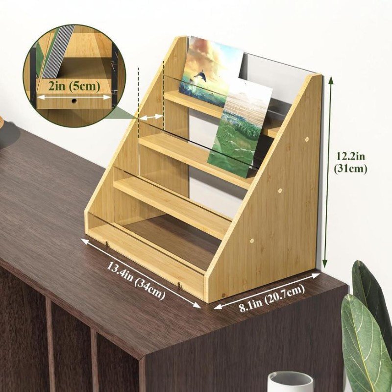 Multi-Layer Bamboo Acrylic Greeting Card and Postcard Display Rack for Wedding or Birthday Storage Decorative Rack