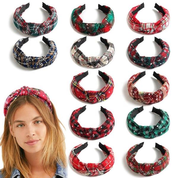 Christmas Xmas Cross Knot Hairband Plaid Holiday Decorations 40cm 15.8in