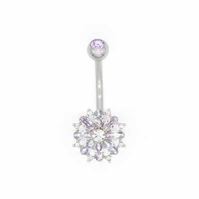 Purple Crystal Body Piercings Jewellery Round Belly Button Rings 316 Stainless Steel