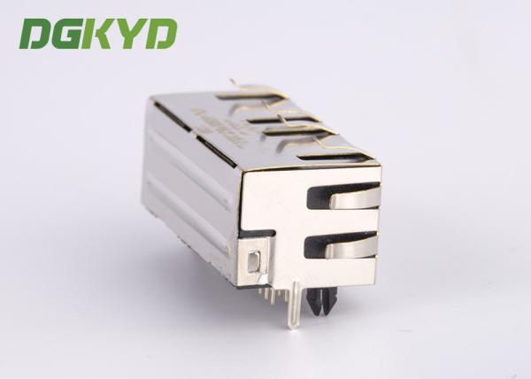 KRJ - 56S8P8C1X2ENL Metal Shielded 2 Port Rj45 Female Jack No LEDS Tab Up