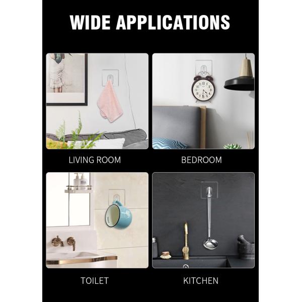 WGO Self Adhesive PC clear coat hook Heavy Duty For Hanging Coat Towel Kitchen Bathroom Waterproof Rustproof