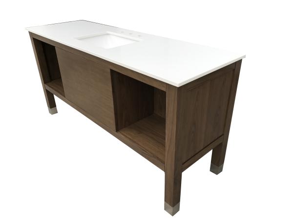 White quartz top American hotel Custom made oak wood veneer Wooden bathroom vanity base,bathroom cabinet for hotel