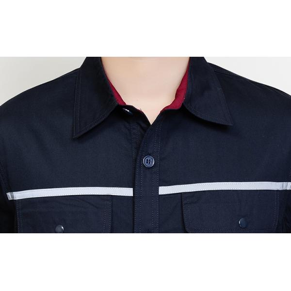 Long Sleeve Industrial Work Uniforms , Navy Safety Wear With Reflective Strip