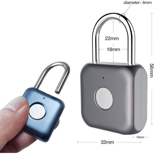 Hot Selling RARLUX Blue Mini IP67 Smart Fingerprint Padlock Zinc Alloy+ABS 304 Stainless Steel Button Cell Battery Travel