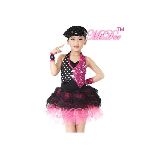 White Polka Dots Fuchsia Sequin Ballet Jazz Dance Costumes For Girls ODM Service