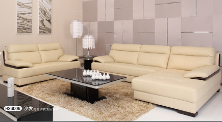 Beige Leather Sectional Sleeper Sofa For Small House / Home Furniture Living Room