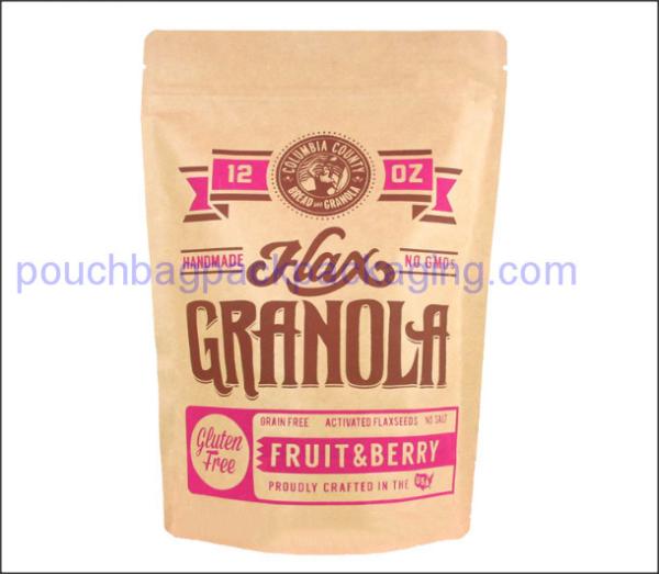 Kraft pack pouch, stand up packaging pouch with zipper for protein