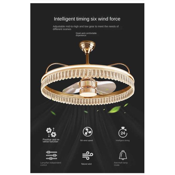 Modern Luxury Crystal Fan Lamp for Bedroom 2026 Trending Invisible Ceiling Fan LED DC Integrated Electric Wind Shaking Head
