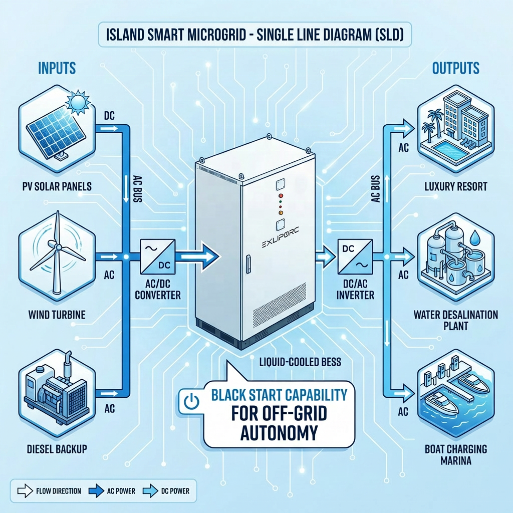 125kW 261kWh Island Smart Microgrid BESS Salt Mist Resistant Solar Wind Hybrid Energy Storage