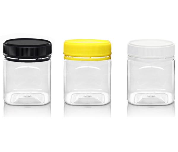Custom Printing 400ml Plastic Food Jars square Shape Honey Packaging PET Bottle Recycling