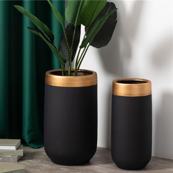 New Design Home Balcony Decorative Porcelain Luxury Planter Black Matte Ceramic Flower Pot For Gardening