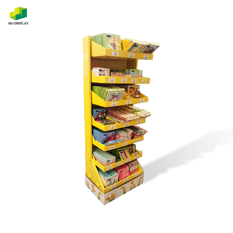Knock Down Unit Flooring Recyclable Knock Down Shelves Displaying Corrugated Board Cardboard Floor Display Stand For Stationery, Skin Care, Outdoor Accessories Items