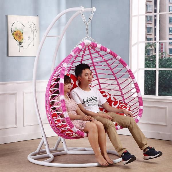 Outdoor Furniture Double Seats Swing Chair in Black PE Rattan for Comfortable Relaxation
