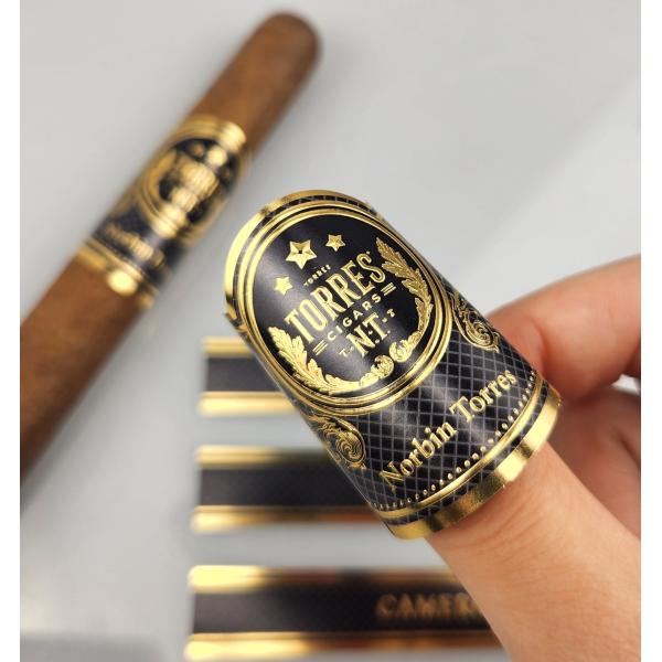 Premium Unique OEM Waterproof Vinyl Printed Customized Cigar Ring with Gold Embossed Printing Personal Branding Label Sticker