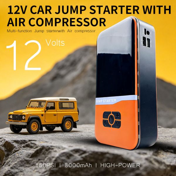 High-Capacity 12V Car Jump Starter with 150 PSI Air Compressor and 30000mAh Power Bank