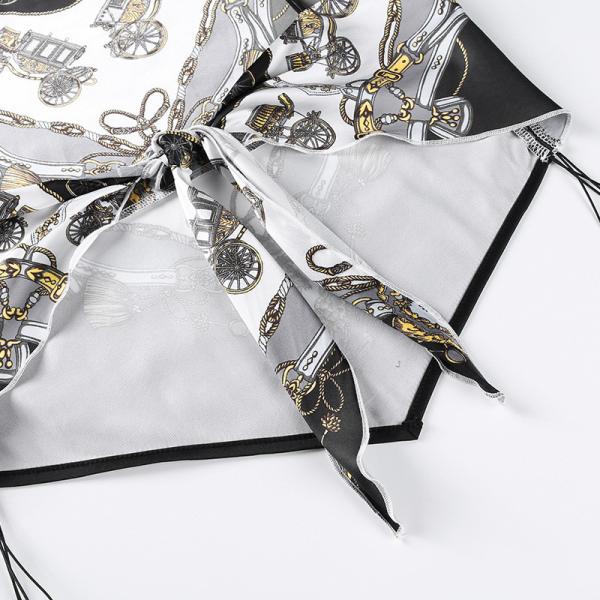 High Street Casual Wear Women Crop Top Printed Hem Sharp Angle Show Back