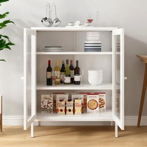 Glass Door Kitchen Aluminum Steel Sideboard Storage Cabinet With Leg