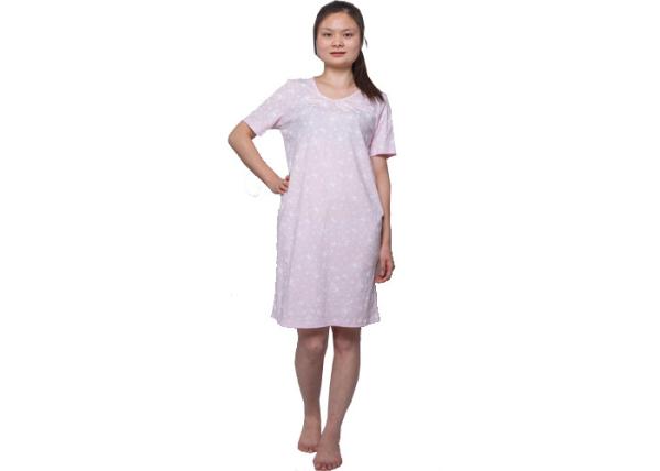 Natural 100 Cotton Short Sleeve Nightgown , V Neck Night Dress For Women
