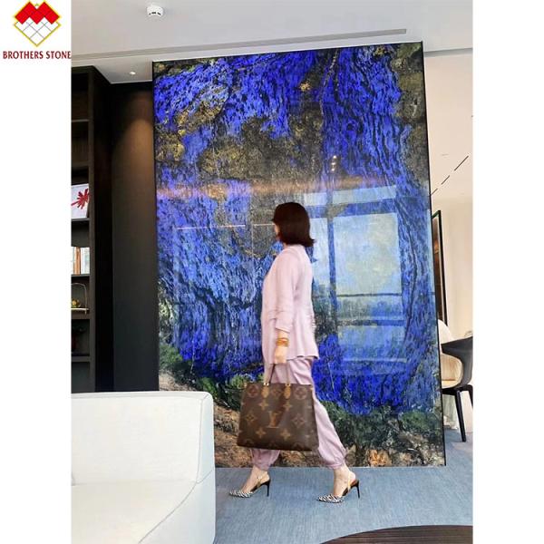 Modern Design Luxury Elegant Brazil Dream Sapphire Blue Stone Backlit Labradorite Blue Granite