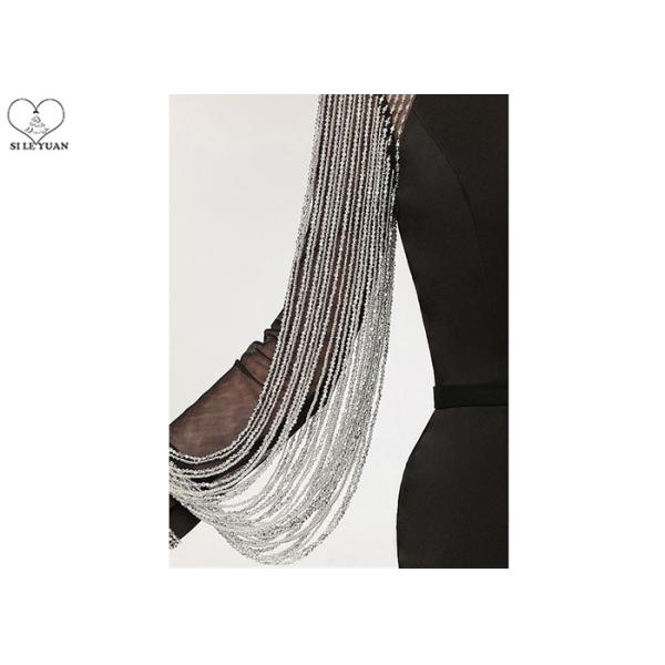 Stretch Fabric Black Long Sleeve Mermaid Prom Dress Tassels Sleeves Sweep Train