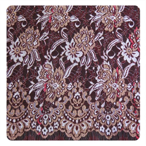 Red Chantilly Silver Nylon Lace Fabric ,  Eyelash Lace Trim For Womens Dress