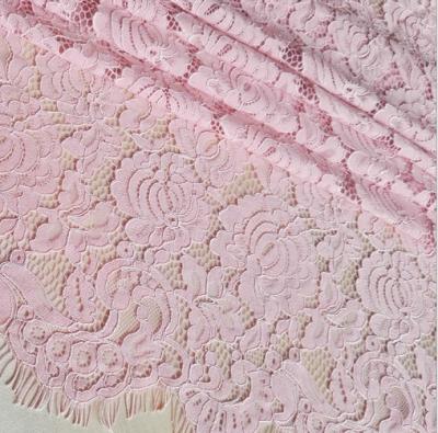 French  Eyelash Lace Fabric with cord  for Bridal Dress with Ivory / Pink color